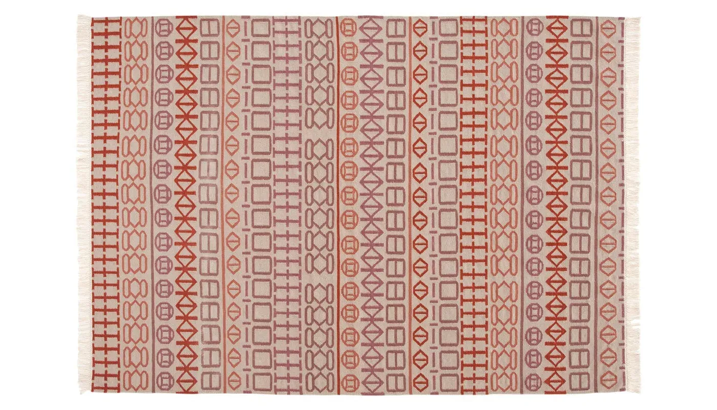 Kilim Rug with Tassels - Pink, Pure Wool image