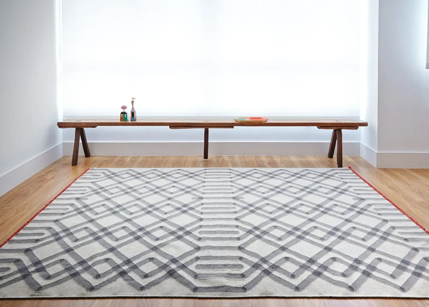 Rectangular Rug with Stitched Edge - Grey