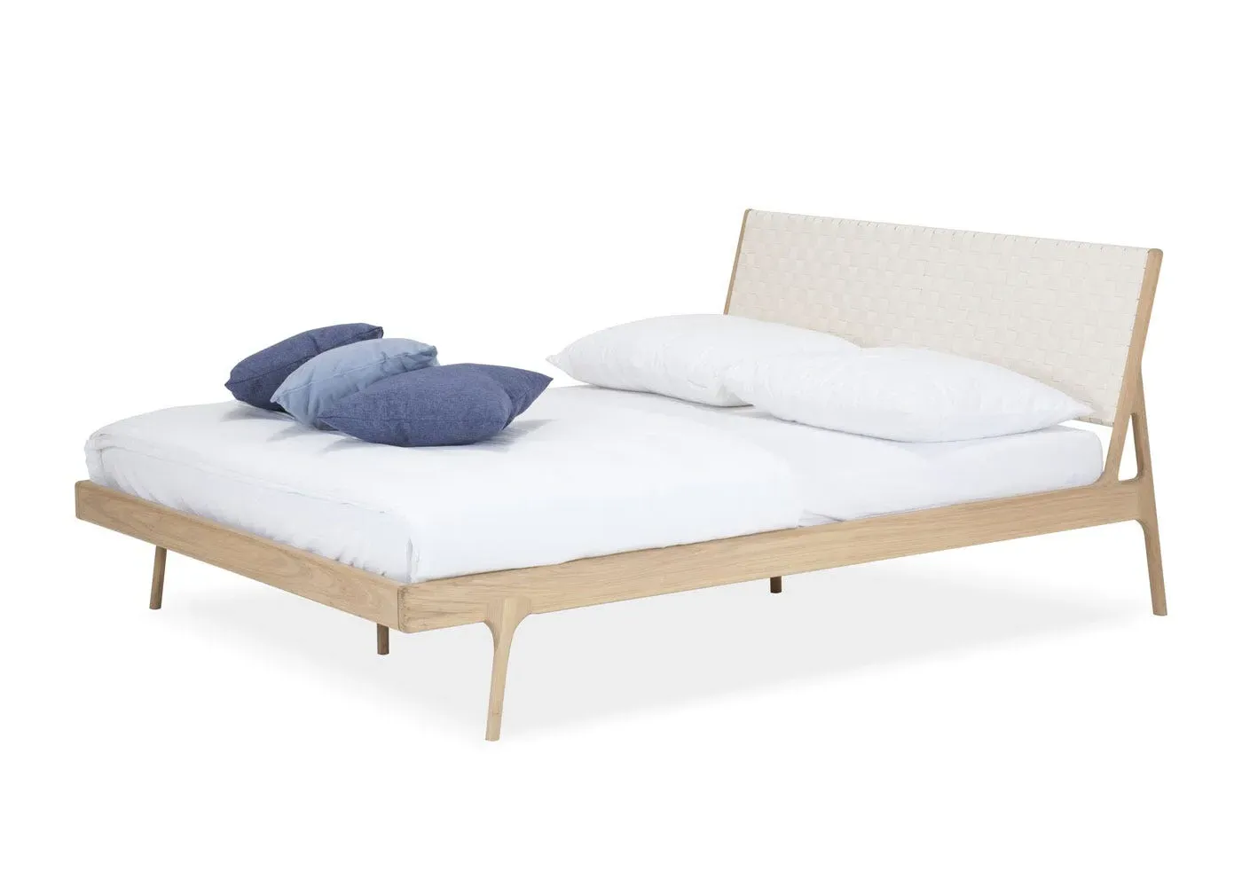 King Size Bed with Webbing - White, Oak