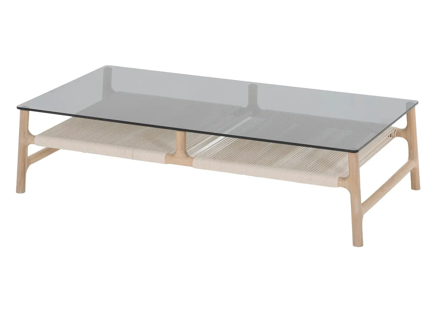 Rectangular Coffee Table Glass Top - Light Wood