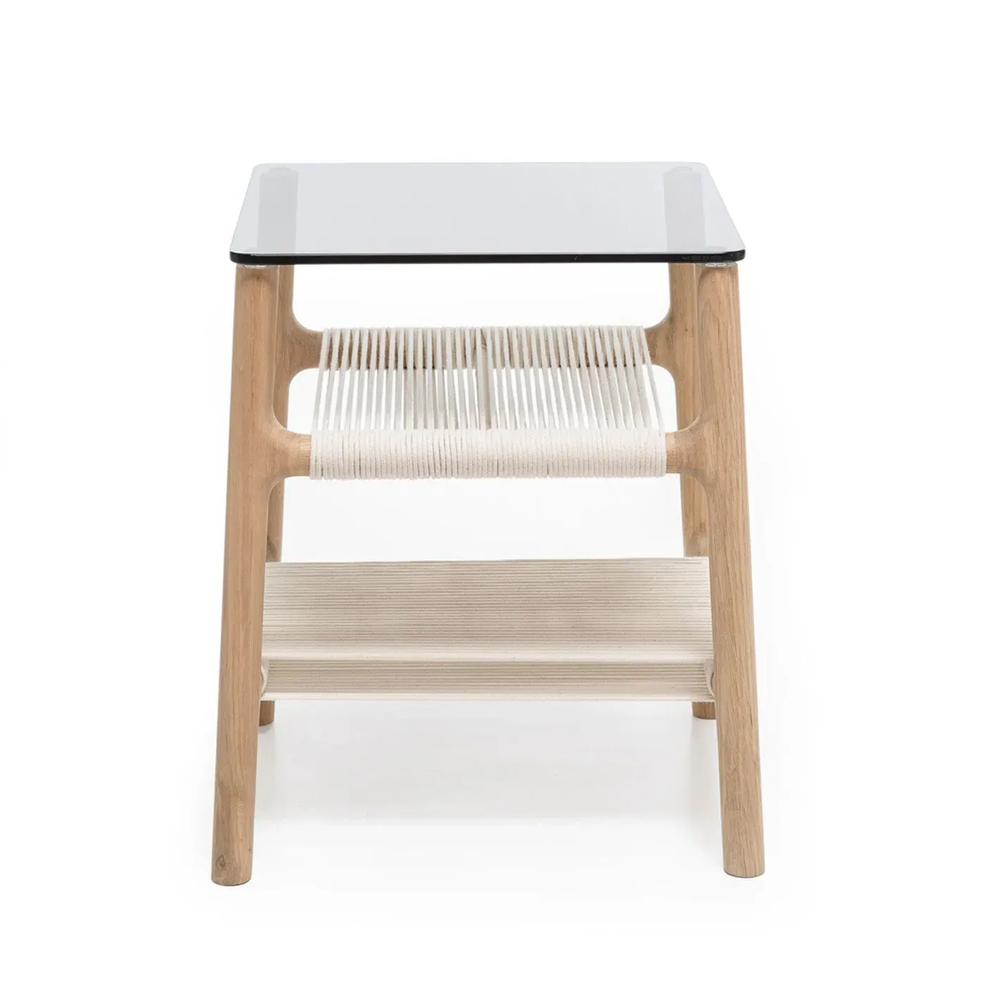 Round Side Table with Glass Top - Oak, Wood image