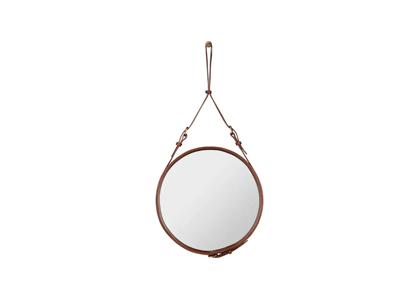 Circular Wall Mirror - Brown, Leather
