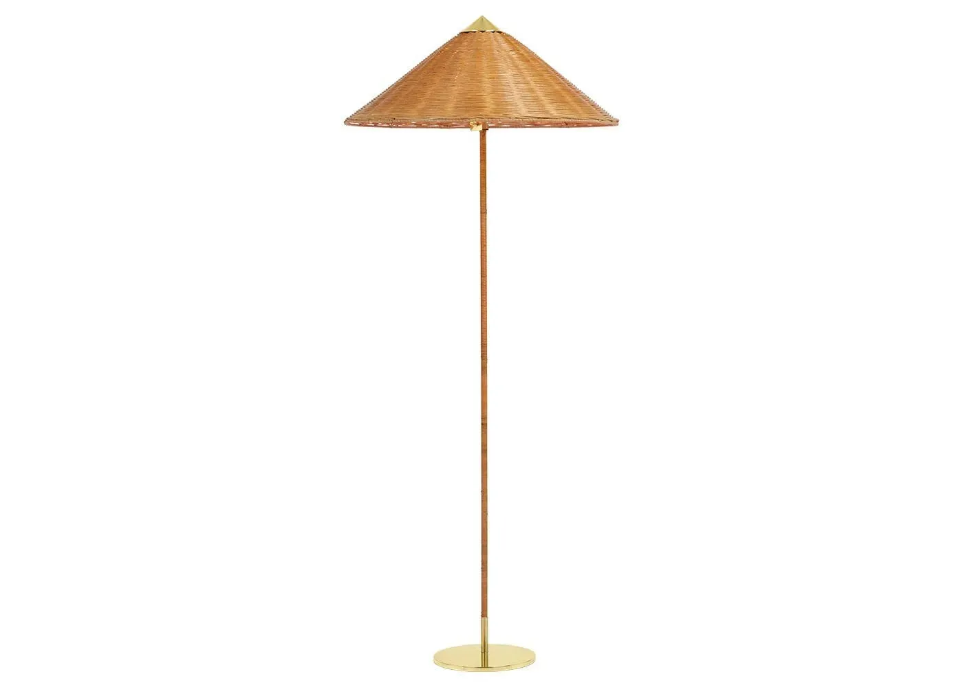 Floor Lamp with Brass Base - Brown, Wicker image
