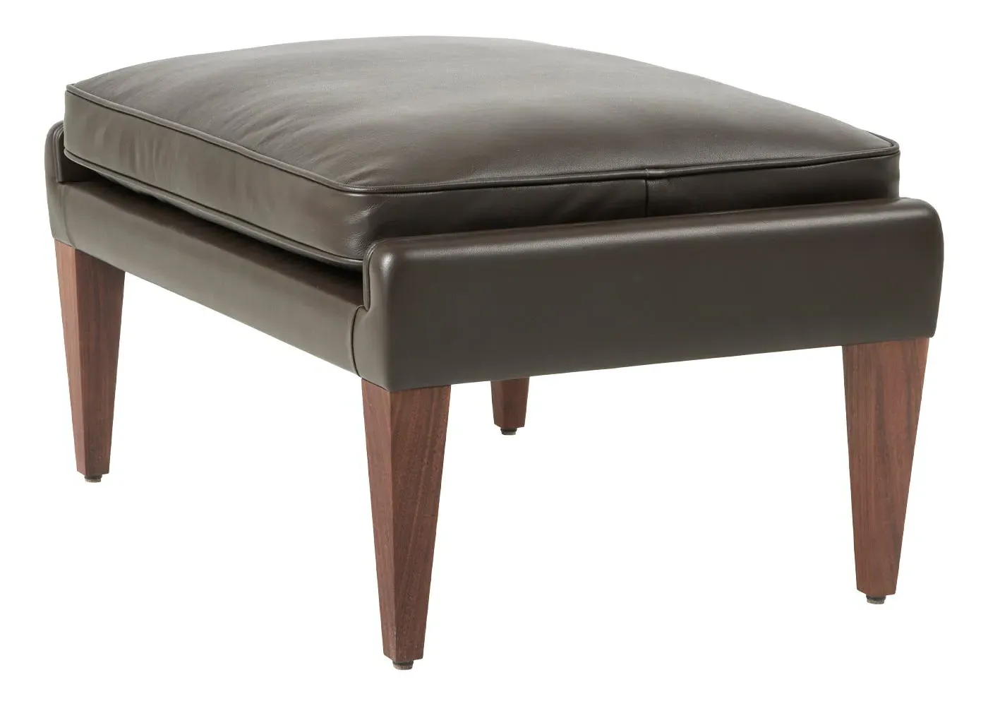 Ottoman with Walnut Base - Brown, Leather image