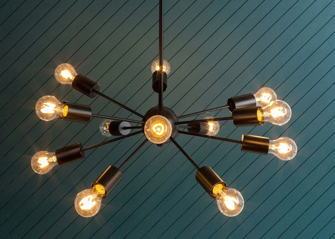 12-Light Chandelier with Junction Design - Black