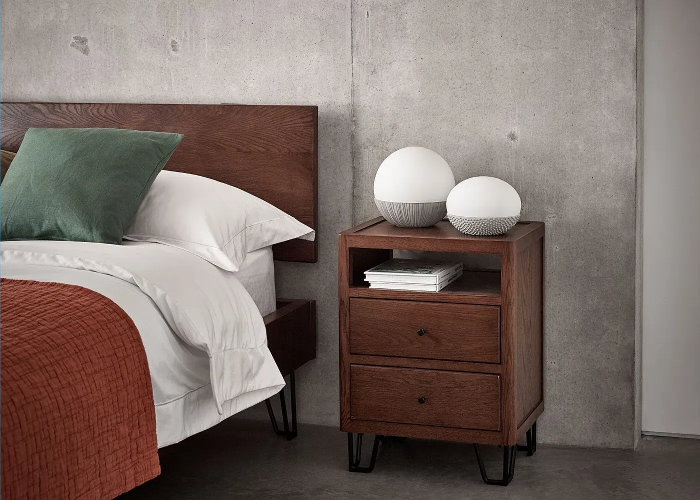 2-Drawer Bedside Table with Shelf - Dark, Oak