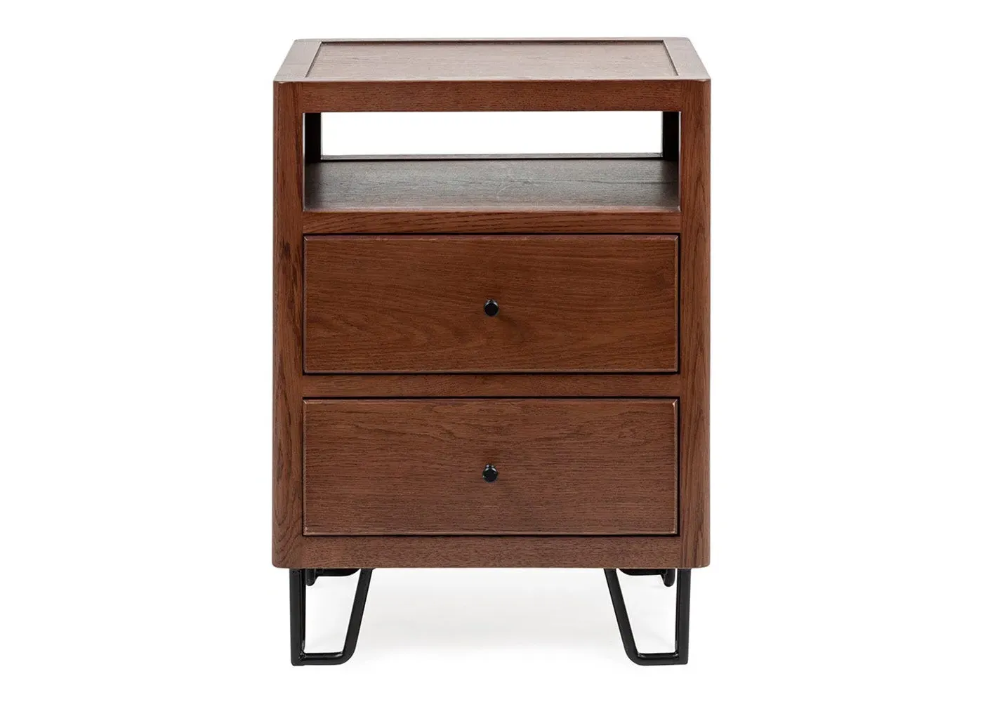 2-Drawer Bedside Table with Shelf - Dark, Oak image