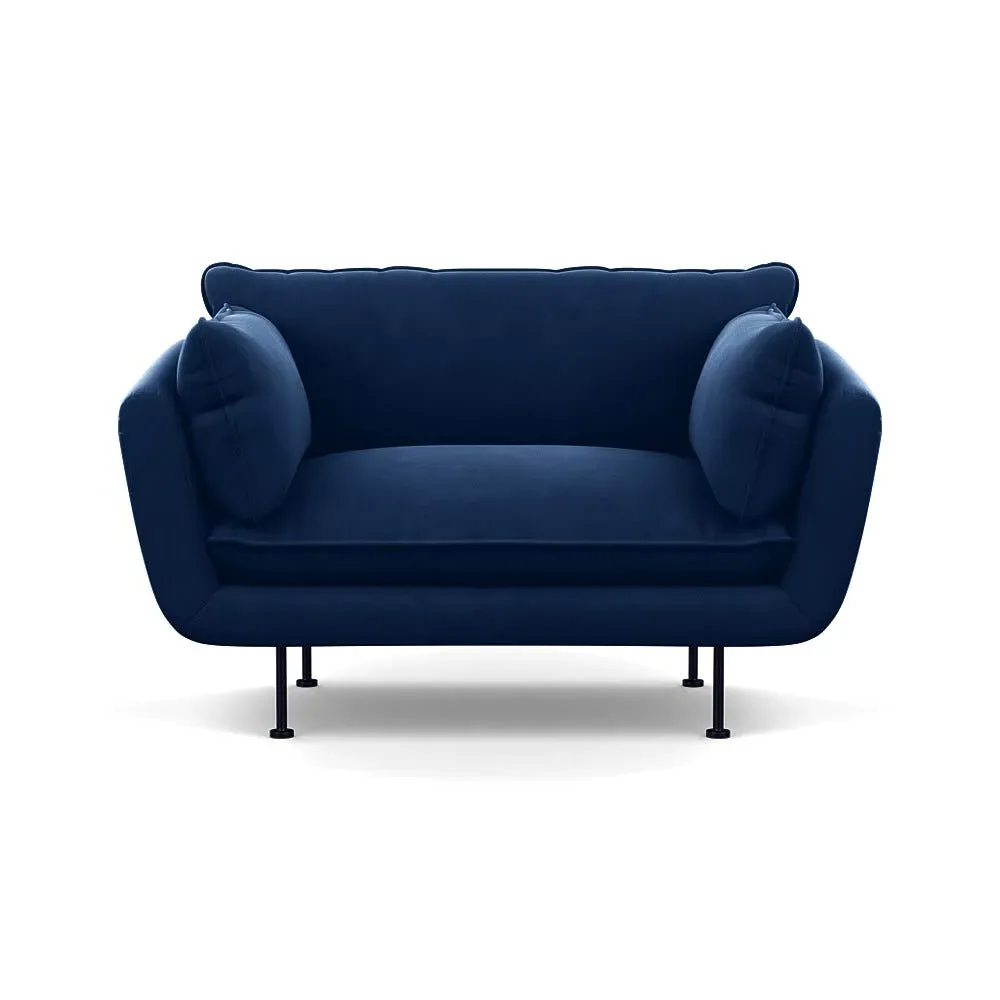 2-Seater Loveseat with Black Feet - Blue, Velvet