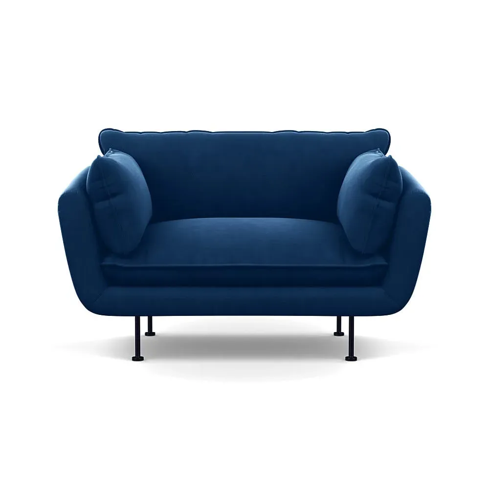 2-Seater Loveseat with Black Feet - Blue, Velvet