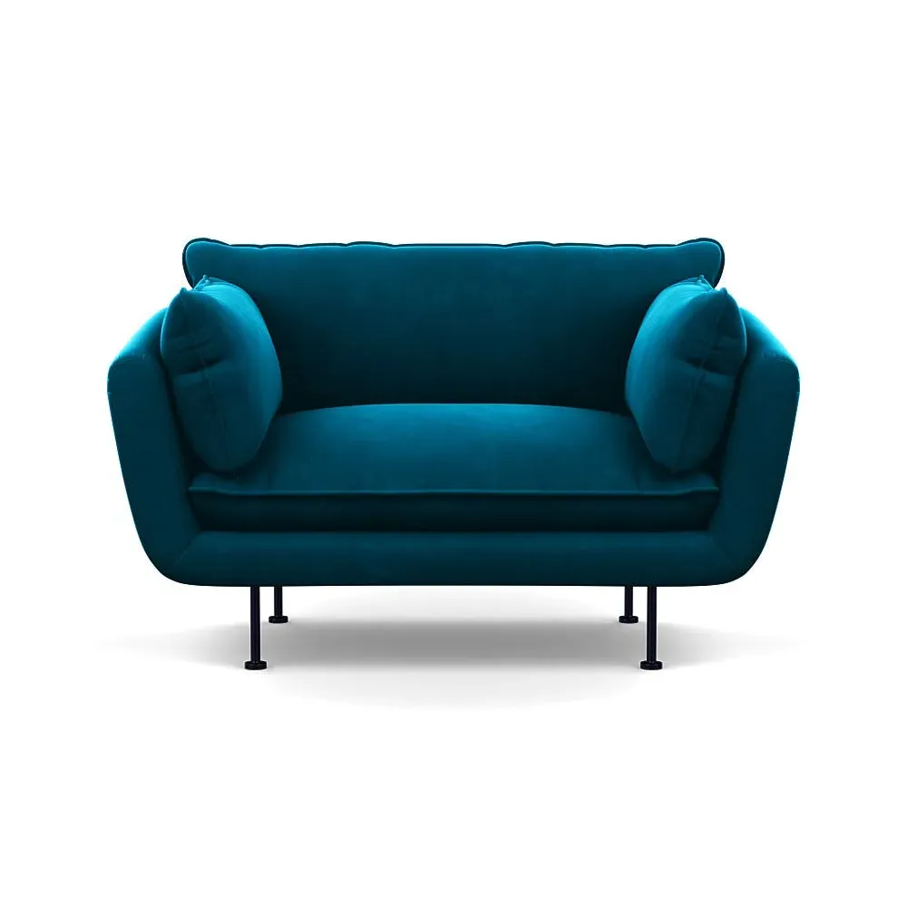 2-Seater Loveseat with Black Feet - Blue, Velvet