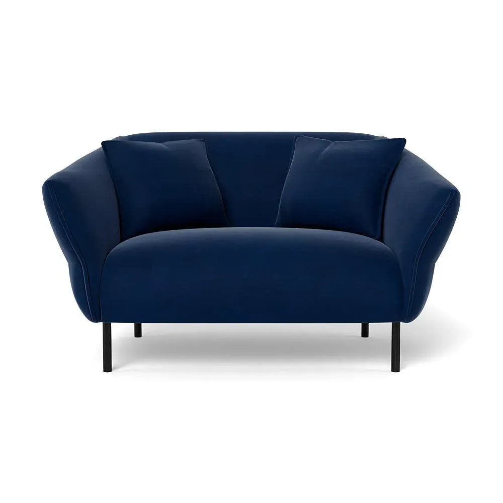 2-Seater Loveseat with Black Legs - Blue, Velvet