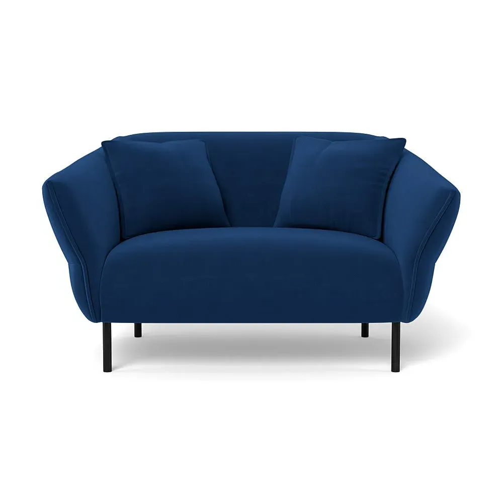 2-Seater Loveseat with Black Legs - Blue, Velvet