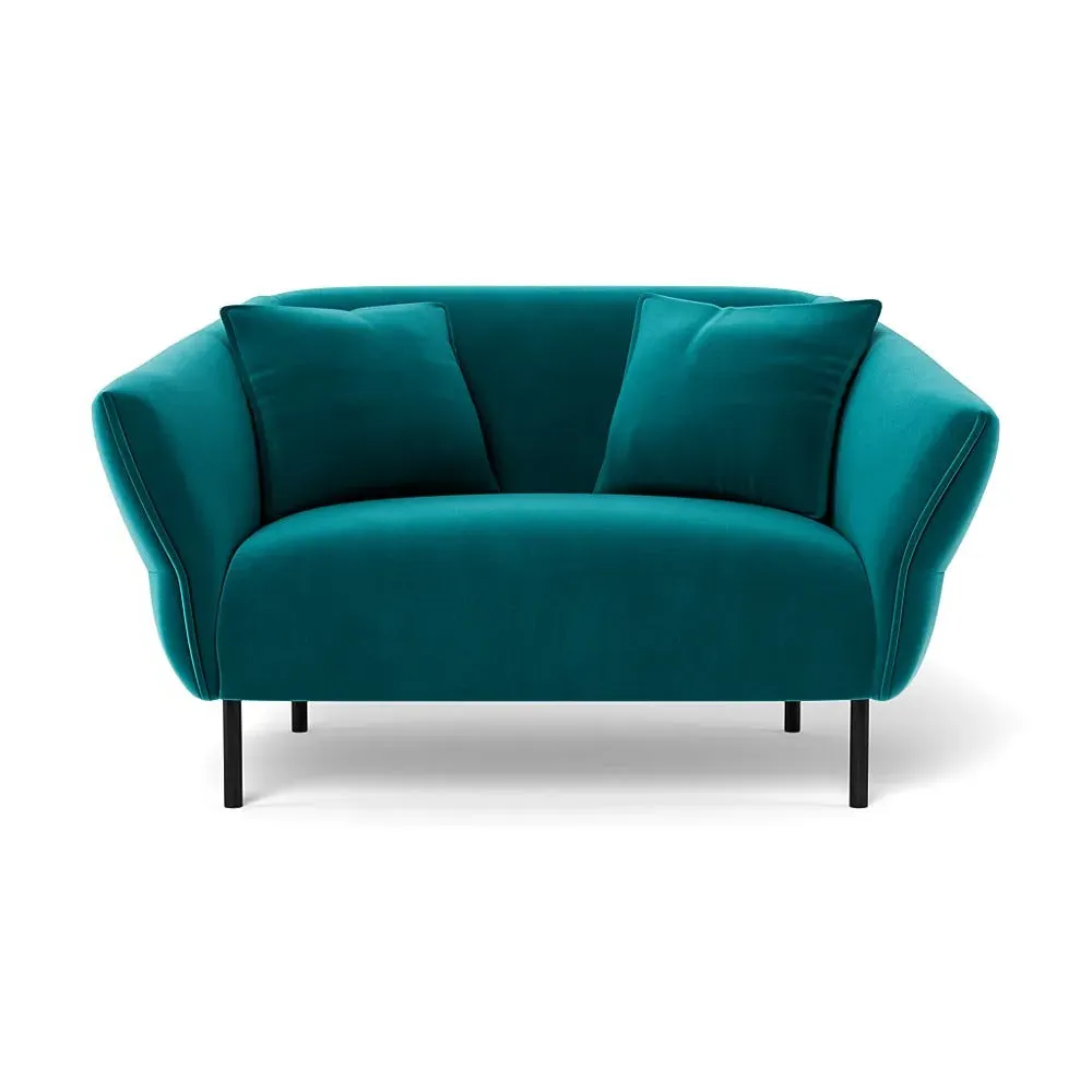 2-Seater Loveseat with Black Legs - Blue, Velvet