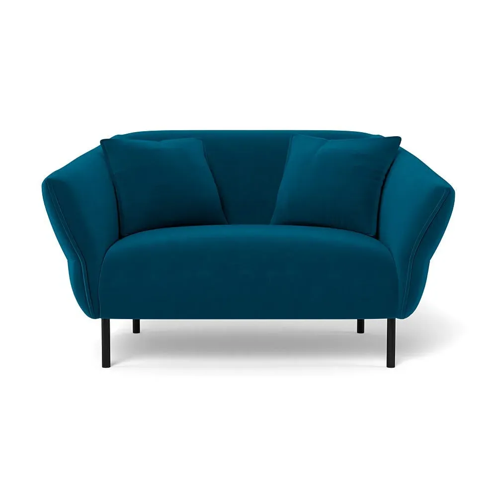 2-Seater Loveseat with Black Legs - Teal, Velvet