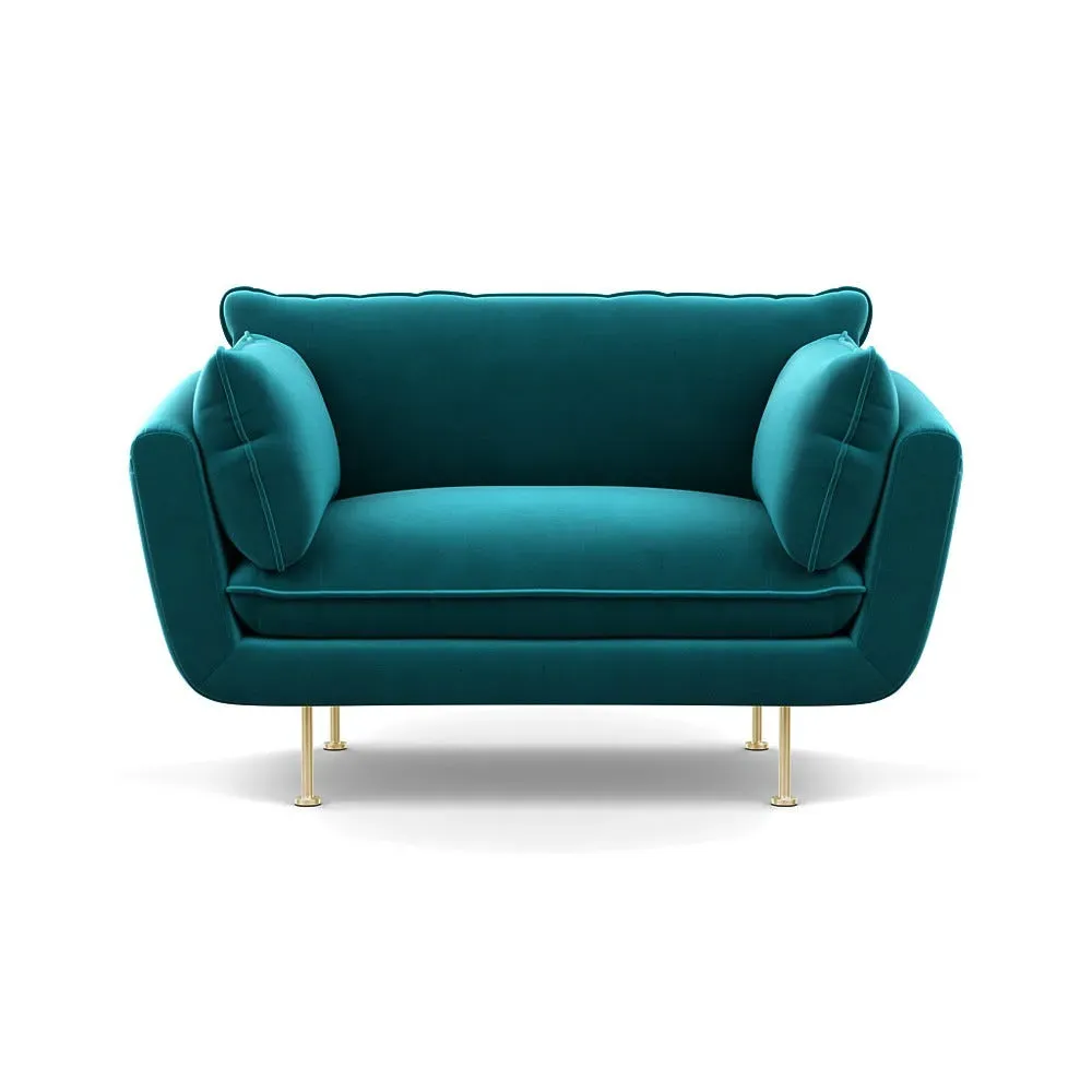 2-Seater Loveseat with Brass Feet - Blue, Velvet
