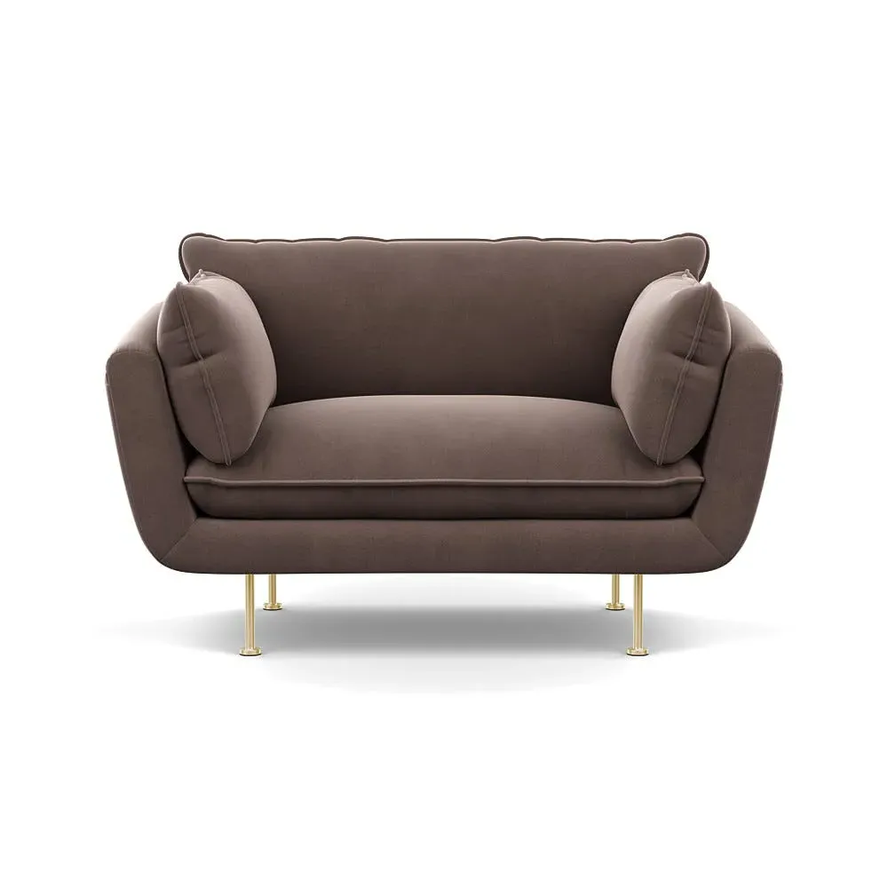2-Seater Loveseat with Brass Feet - Brown, Velvet