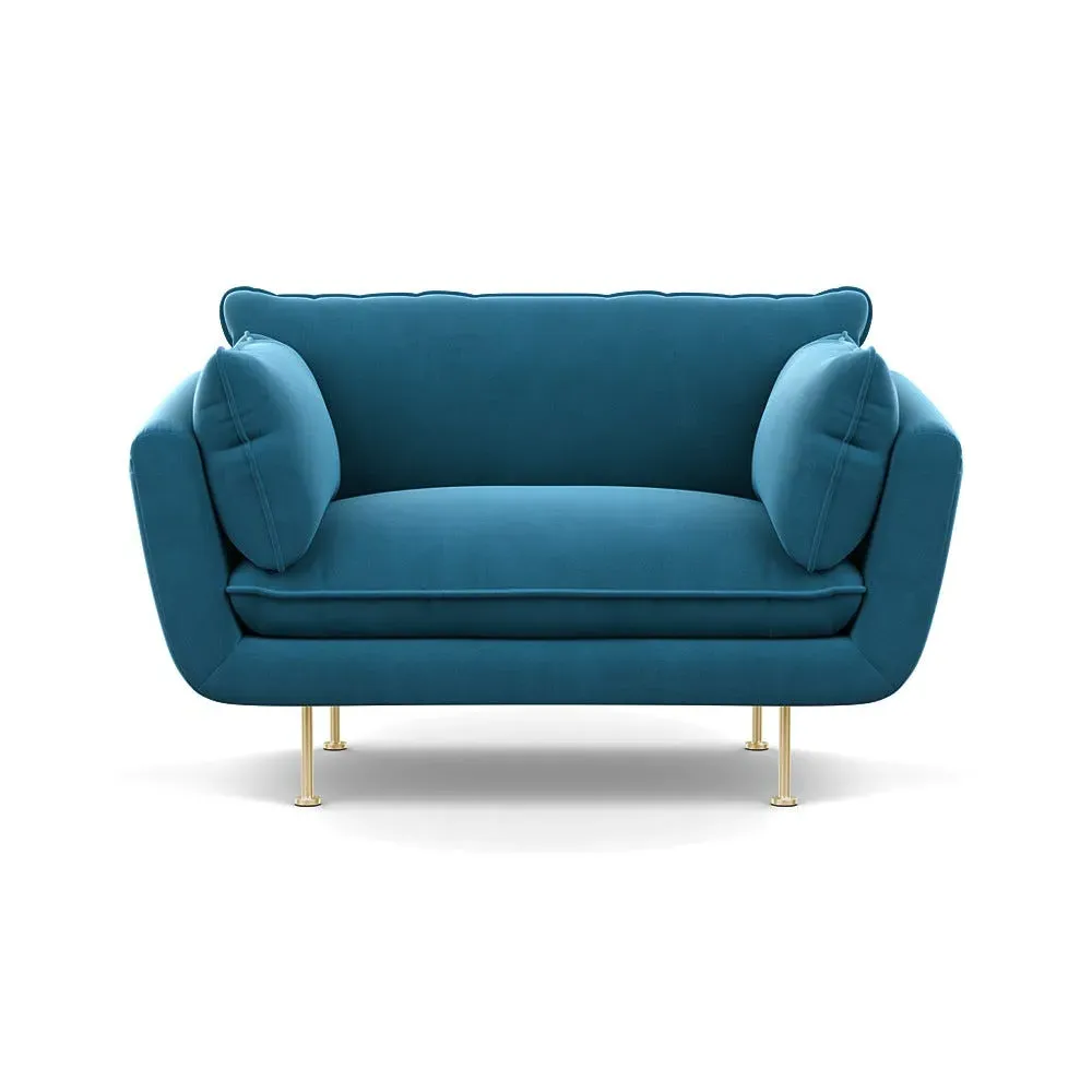2-Seater Loveseat with Brass Feet - Ocean, Velvet