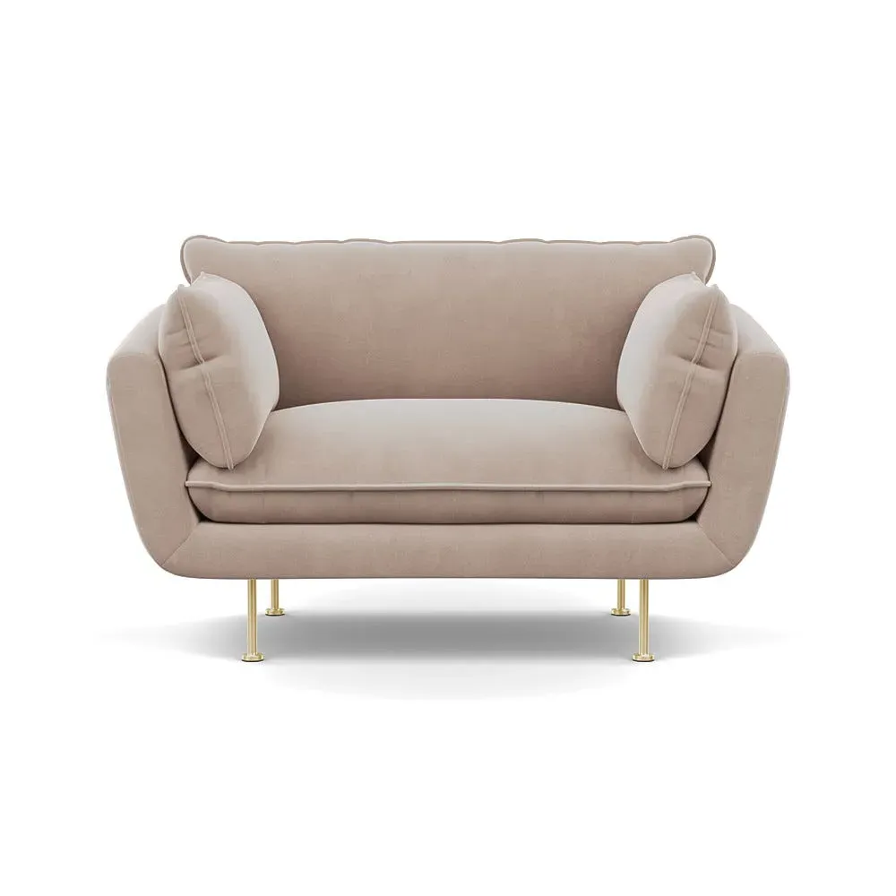 2-Seater Loveseat with Brass Feet - Pebble, Velvet