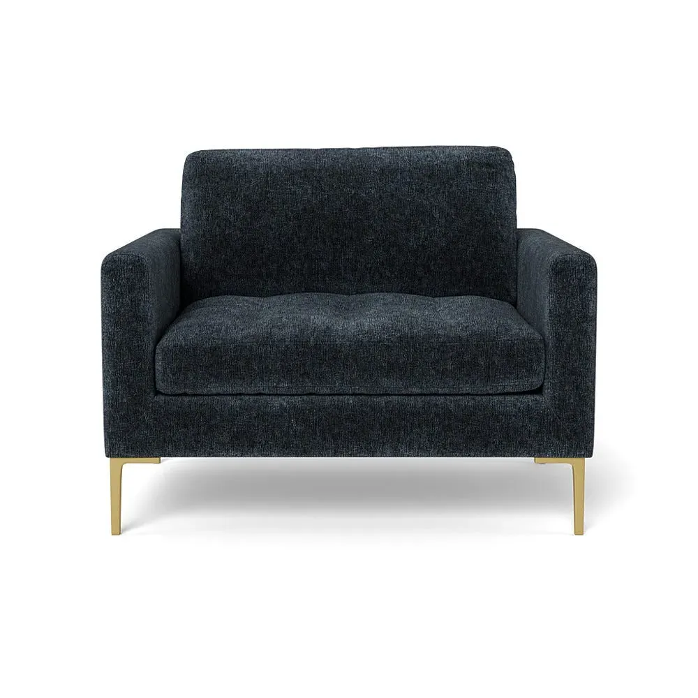 2-Seater Loveseat with Brass Legs - Blue, Velvet