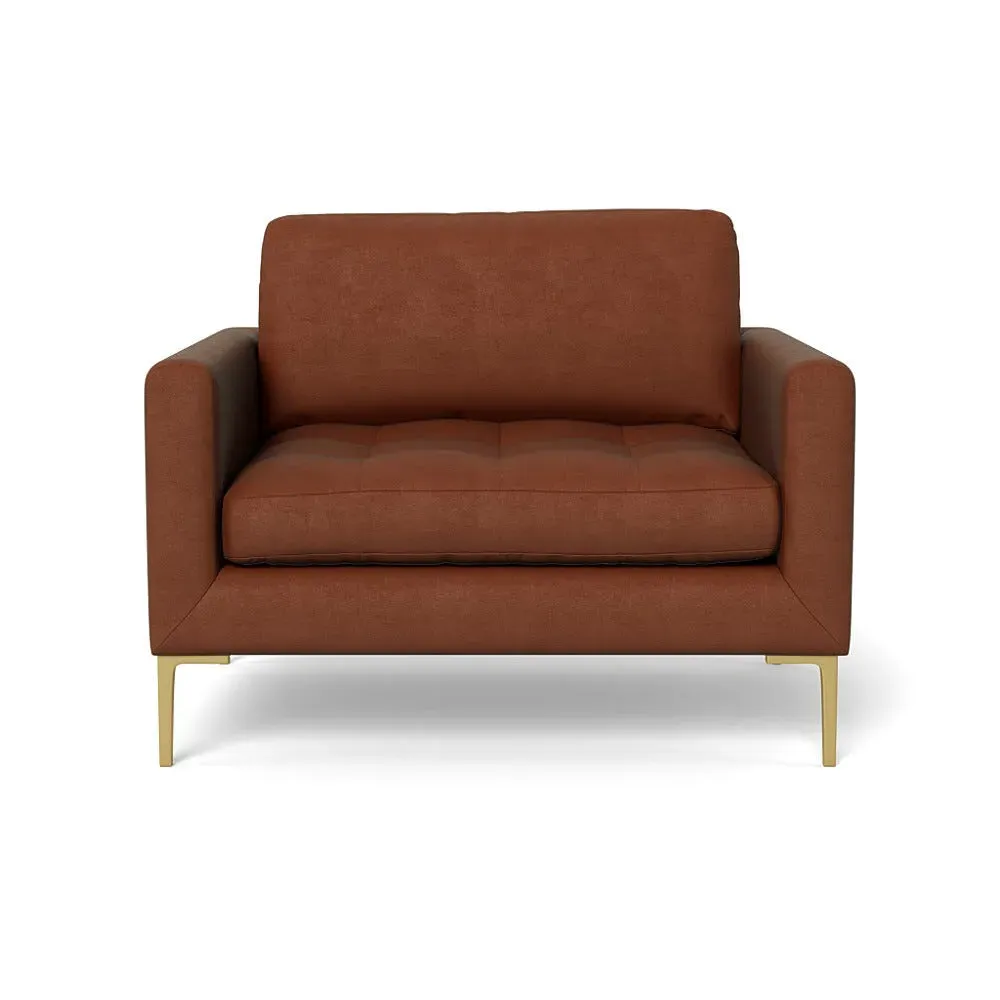 2-Seater Loveseat with Brass Legs - Brown, Velvet