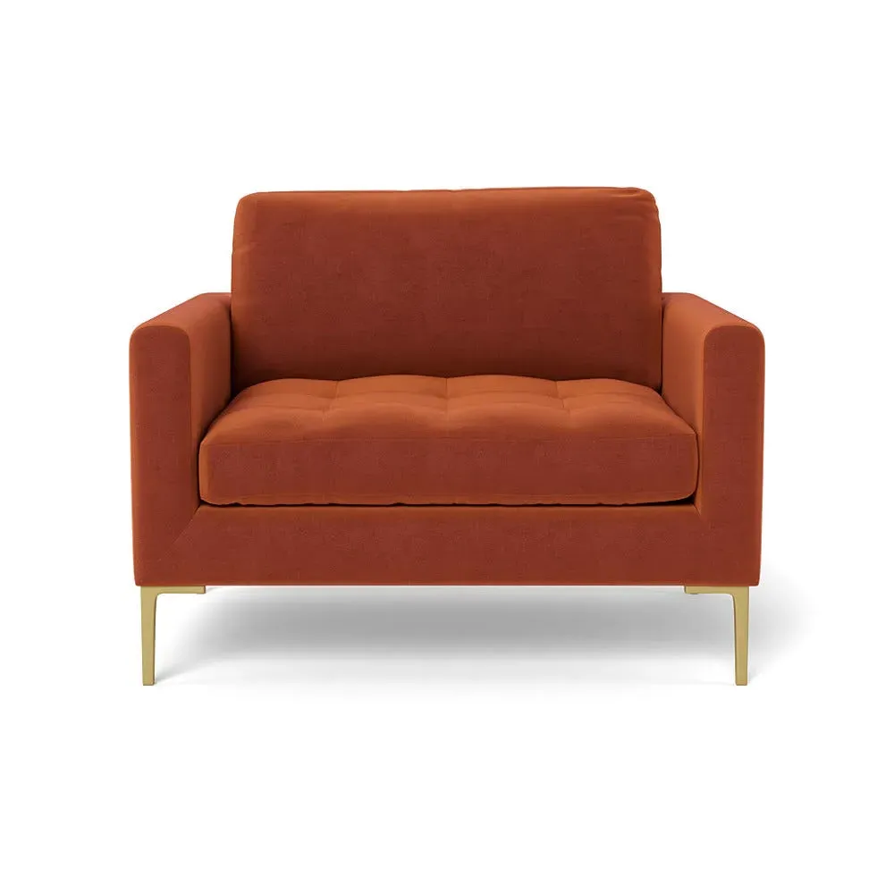 2-Seater Loveseat with Brass Legs - Brown, Velvet