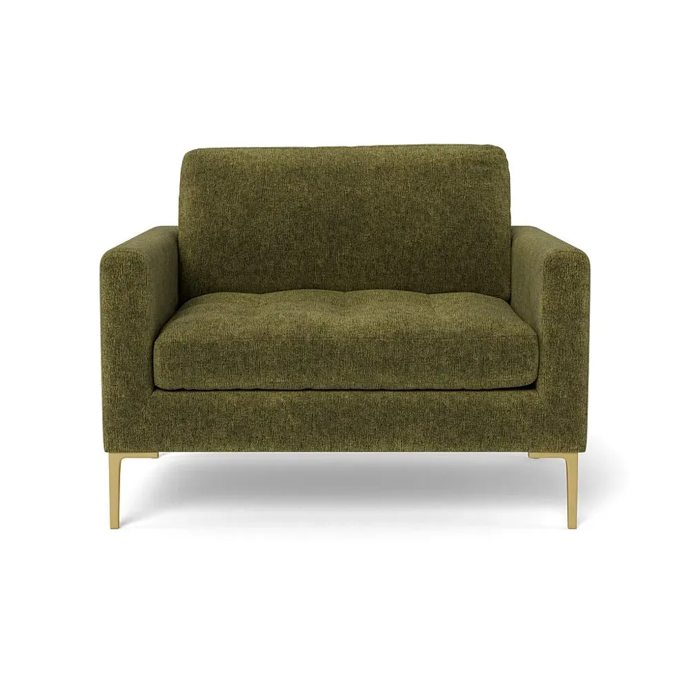 2-Seater Loveseat with Brass Legs - Green, Boucle