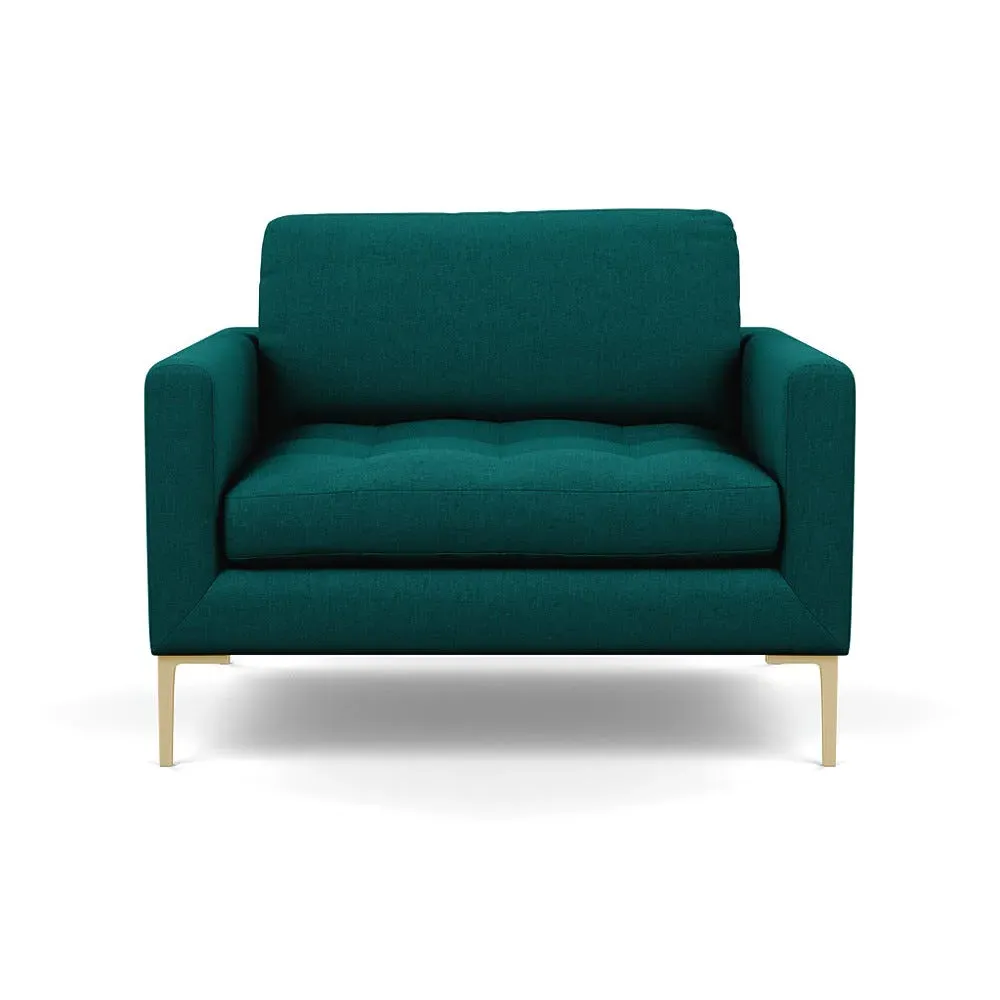 2-Seater Loveseat with Brass Legs - Green, Cotton