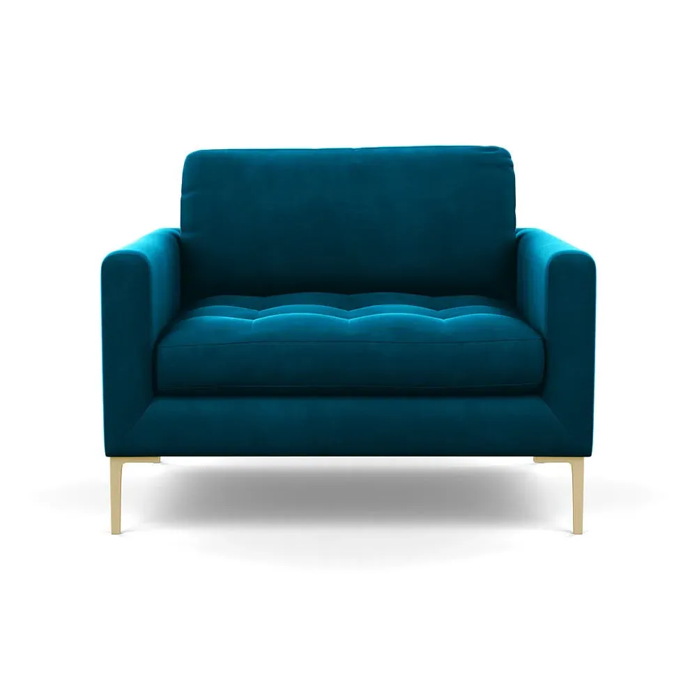 2-Seater Loveseat with Brass Legs - Teal, Velvet