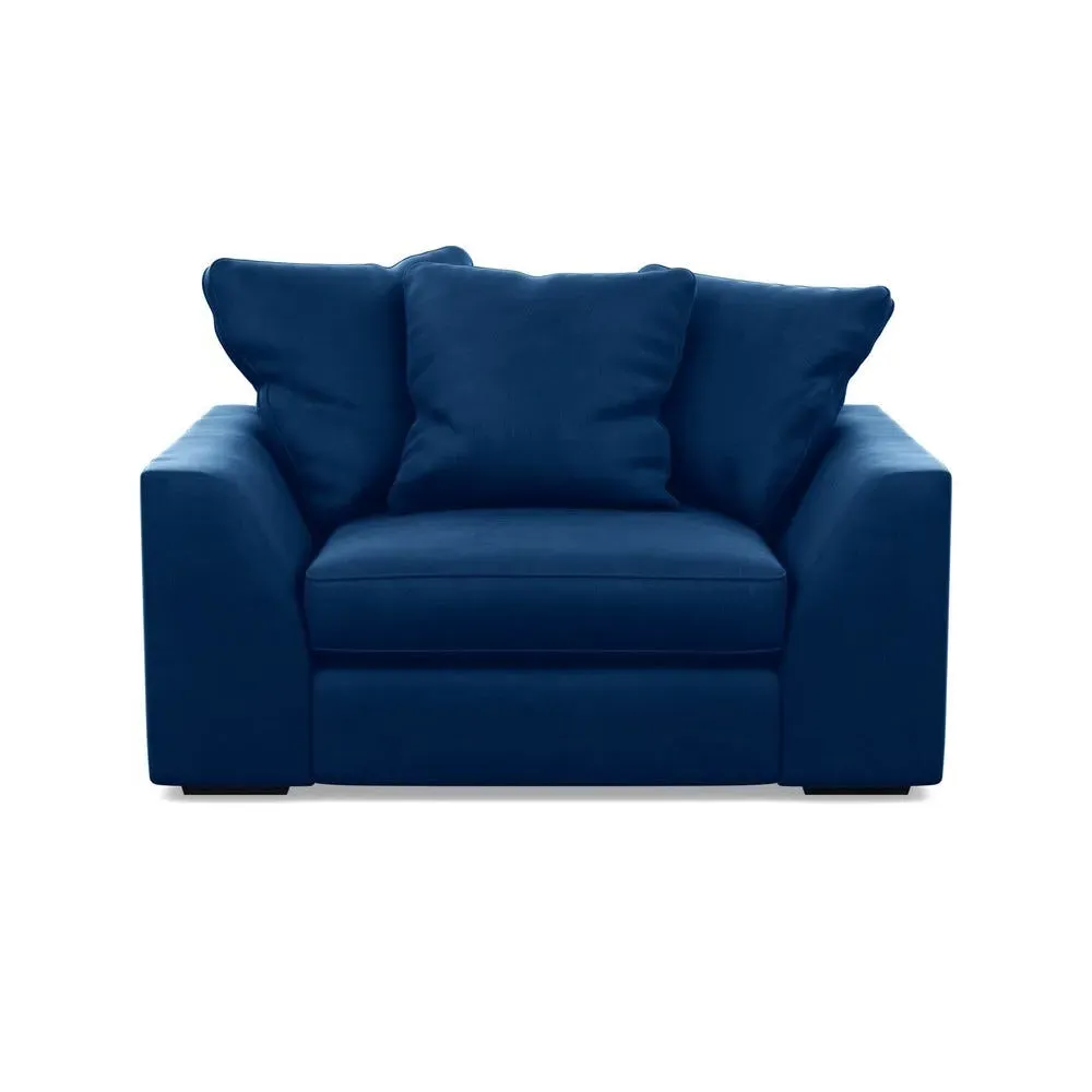 2-Seater Loveseat with Feather Cushions - Blue, Velvet