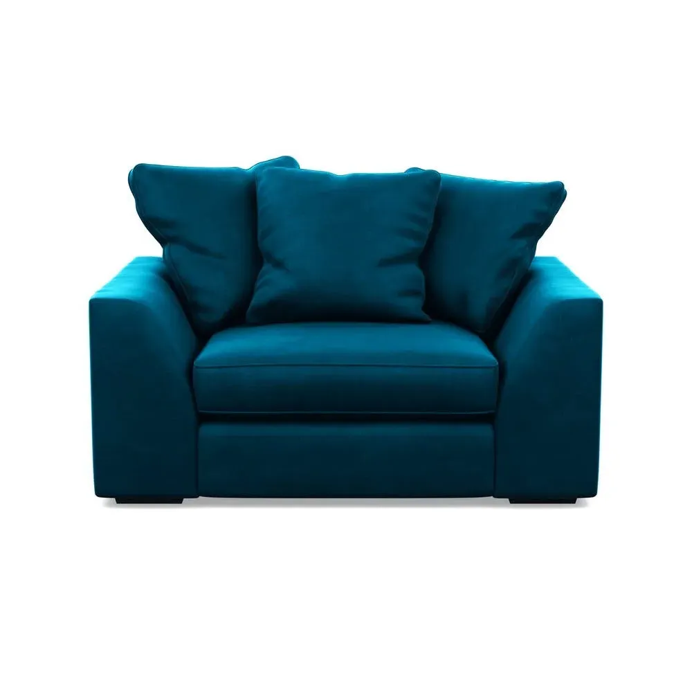 2-Seater Loveseat with Feather Cushions - Blue, Velvet