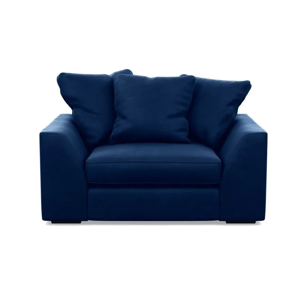 2-Seater Loveseat with Feather Cushions - Blue, Velvet