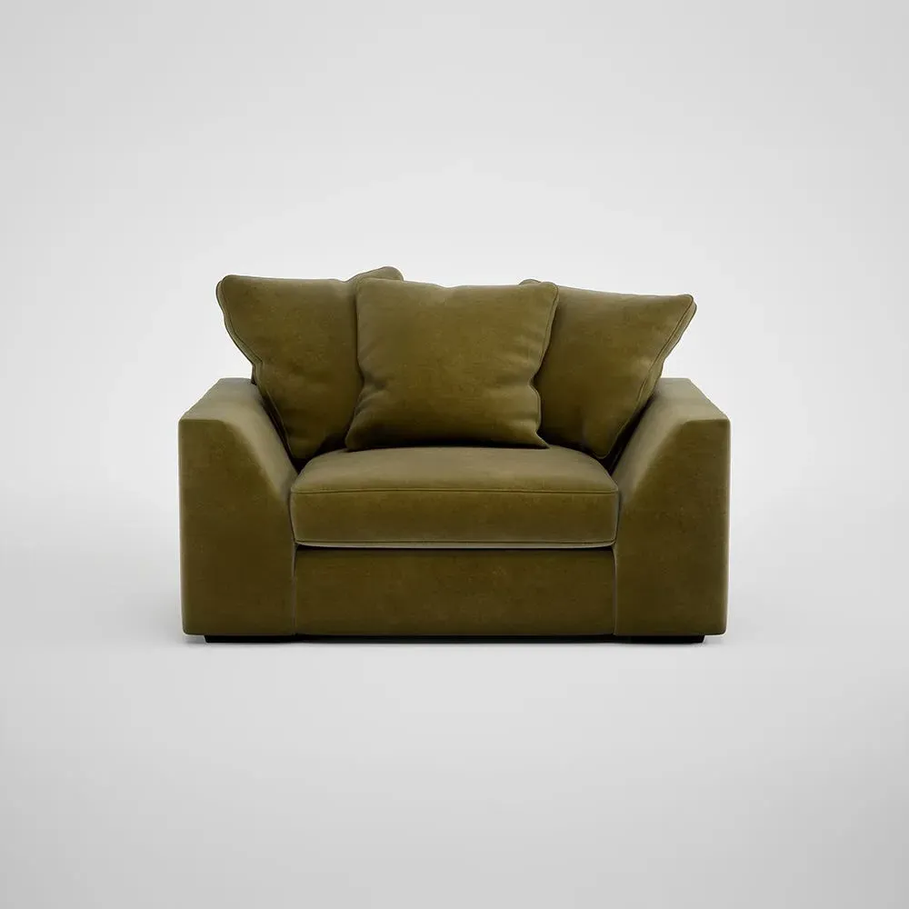 2-Seater Loveseat with Feather Cushions - Green, Velvet