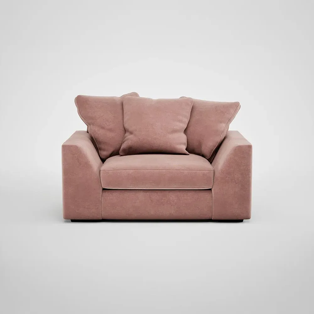 2-Seater Loveseat with Feather Cushions - Pink, Velvet