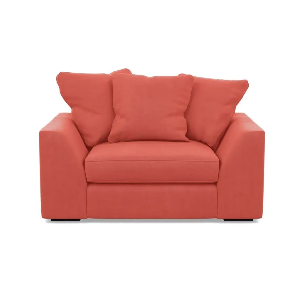 2-Seater Loveseat with Feather Cushions - Red, Linen