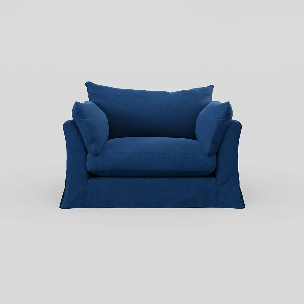 2-Seater Loveseat with Loose Cover - Petrol, Velvet