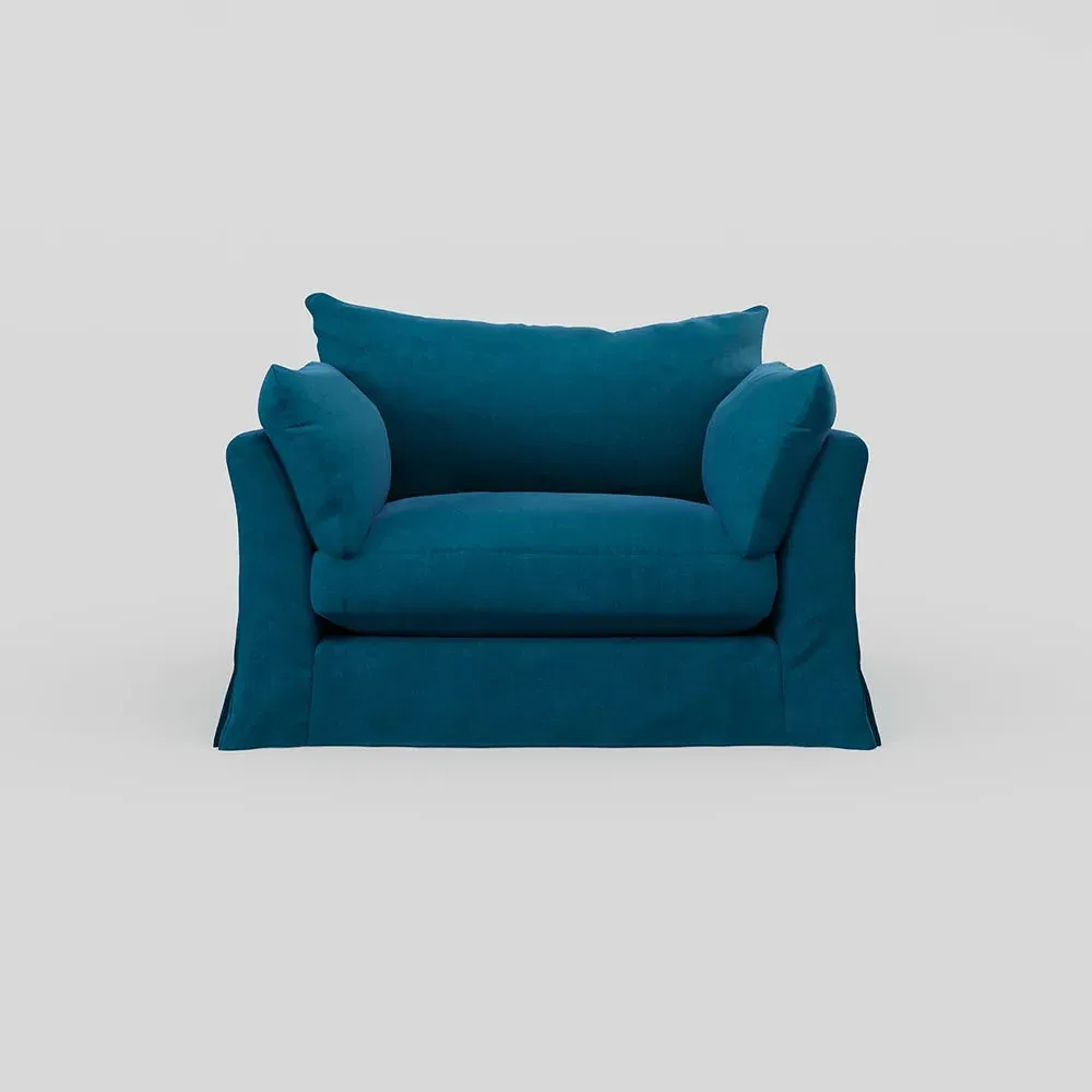 2-Seater Loveseat with Loose Cover - Teal, Velvet