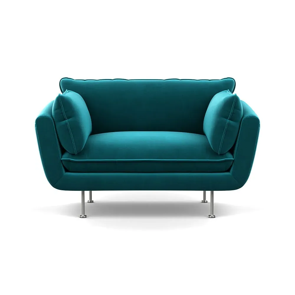 2-Seater Loveseat with Steel Feet - Blue, Velvet