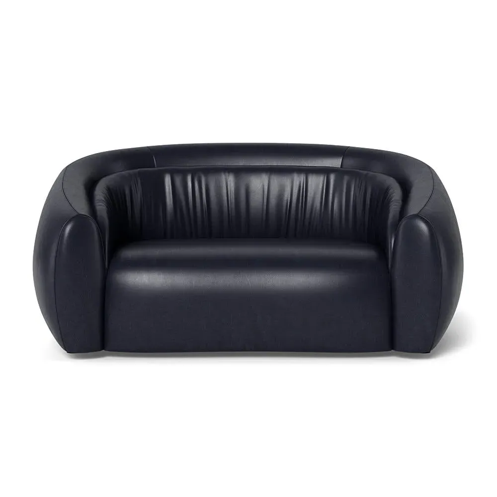 2-Seater Sofa - Black, Stonewash Leather