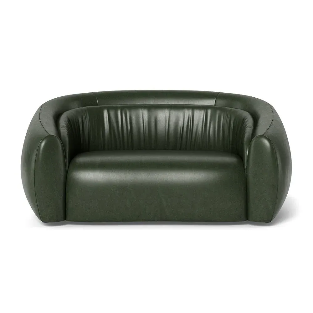 2-Seater Sofa - Green, Stonewash Leather