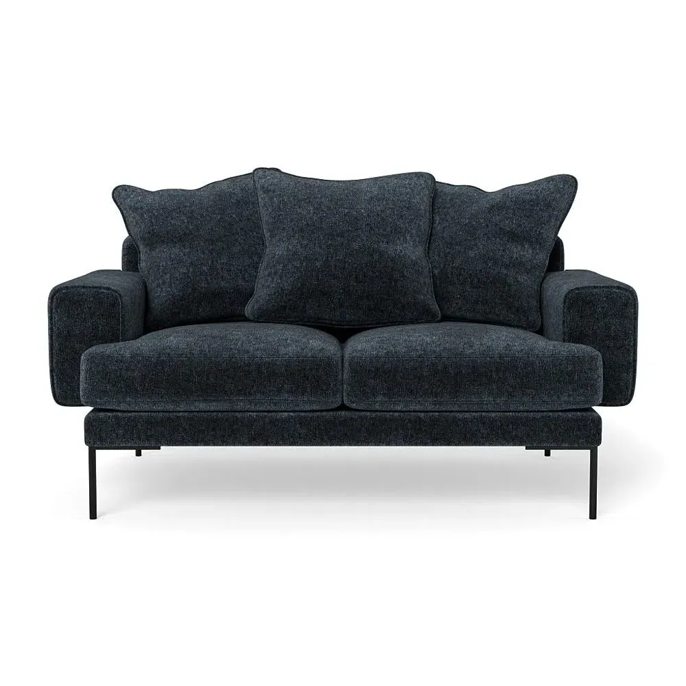2-Seater Sofa with Black Feet - Blue, Boucle