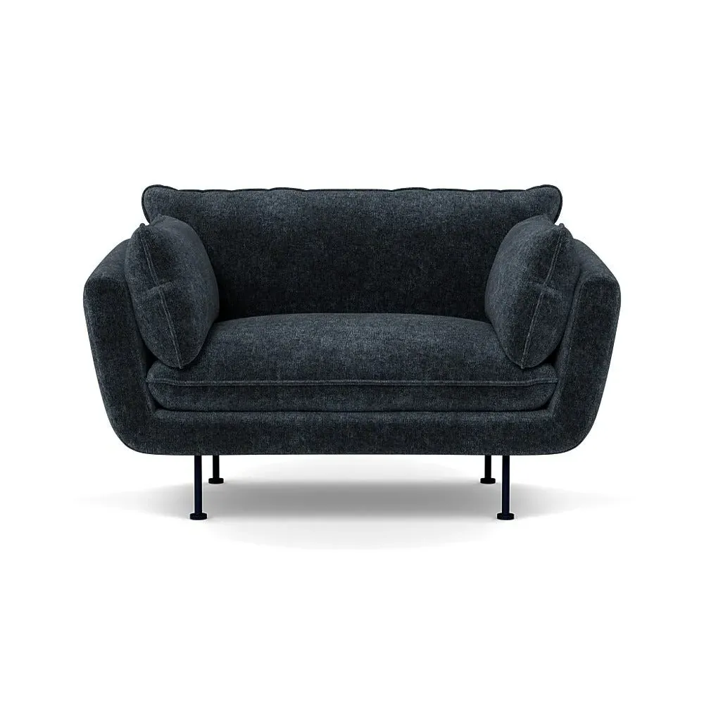 2-Seater Sofa with Black Feet - Blue, Boucle