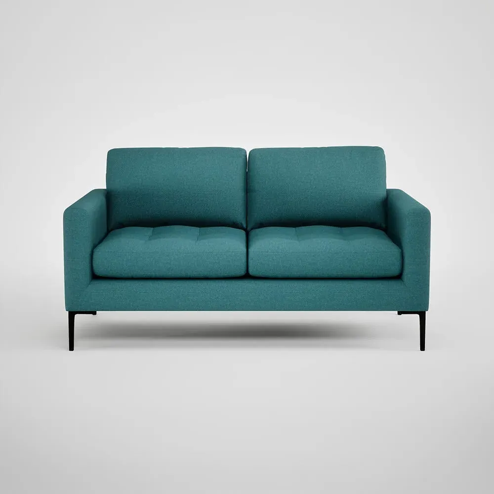 2-Seater Sofa with Black Feet - Blue, Cotton image