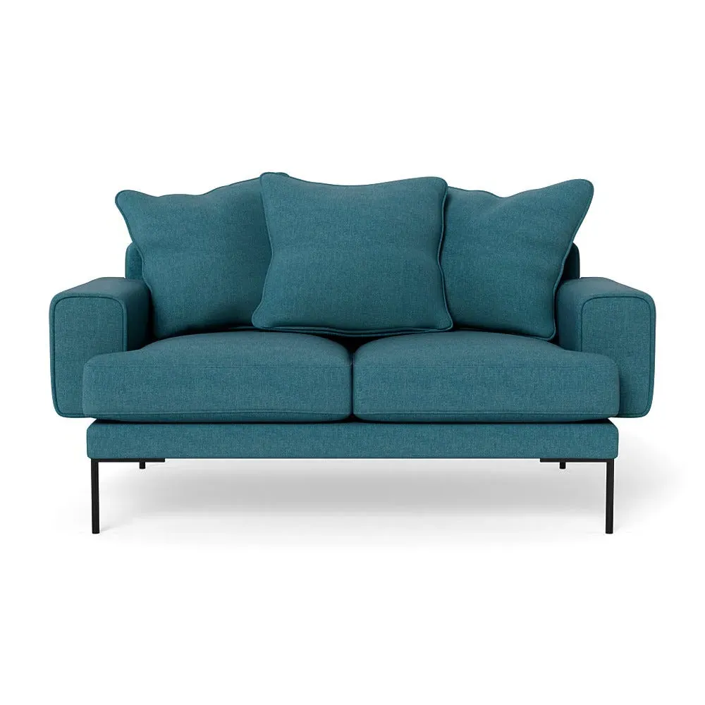 2-Seater Sofa with Black Feet - Blue, Cotton image