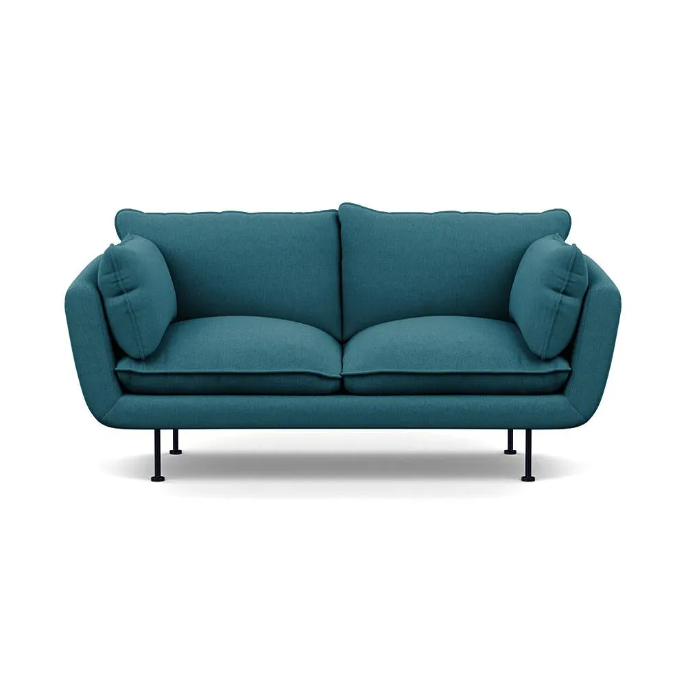 2-Seater Sofa with Black Feet - Blue, Cotton