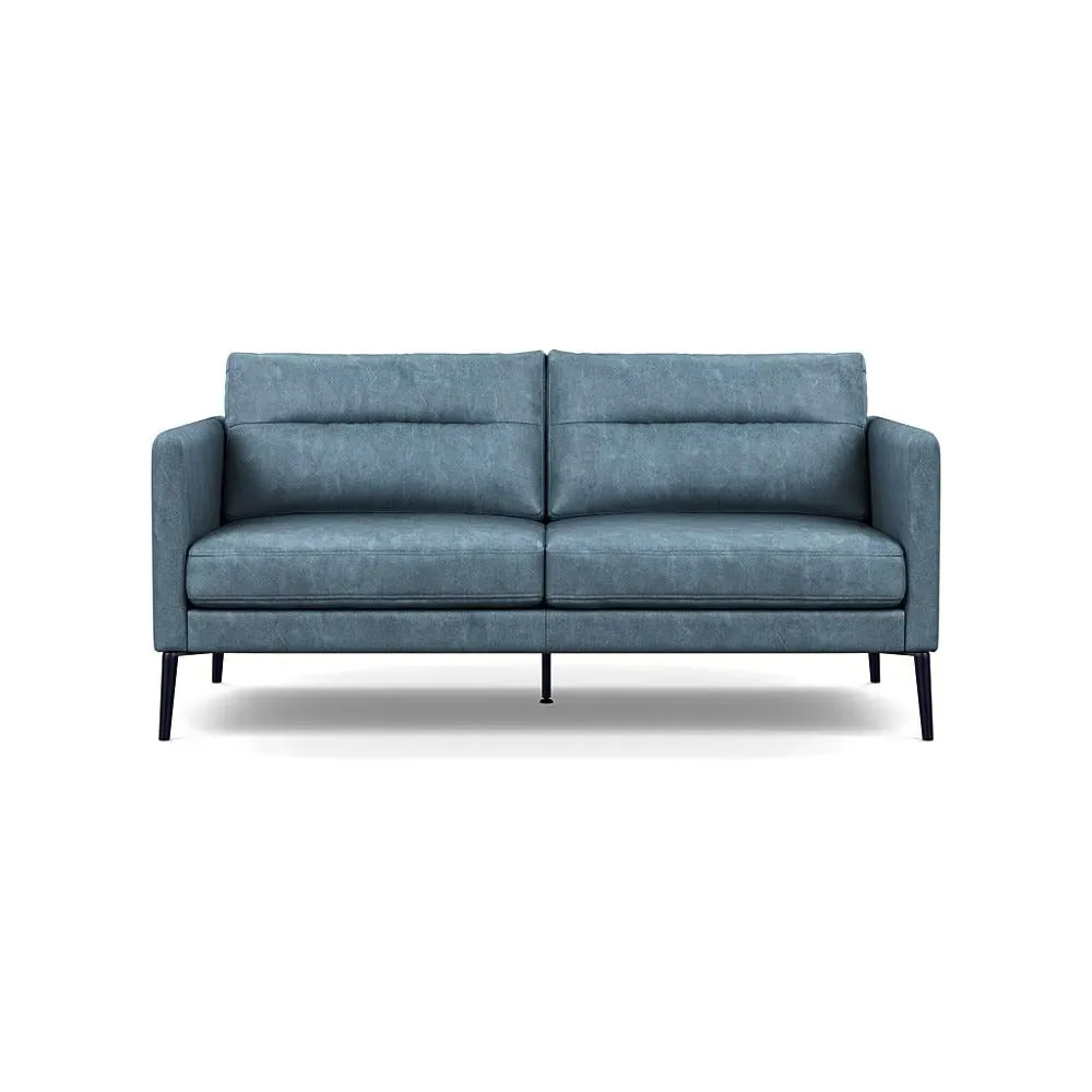 2-Seater Sofa with Black Feet - Blue, Leather image