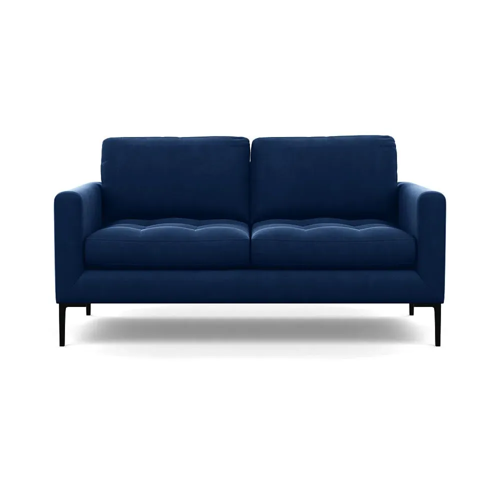 2-Seater Sofa with Black Feet - Blue, Velvet