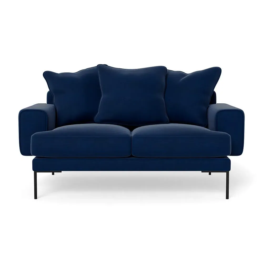 2-Seater Sofa with Black Feet - Blue, Velvet