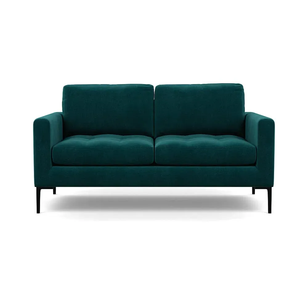 2-Seater Sofa with Black Feet - Blue, Velvet