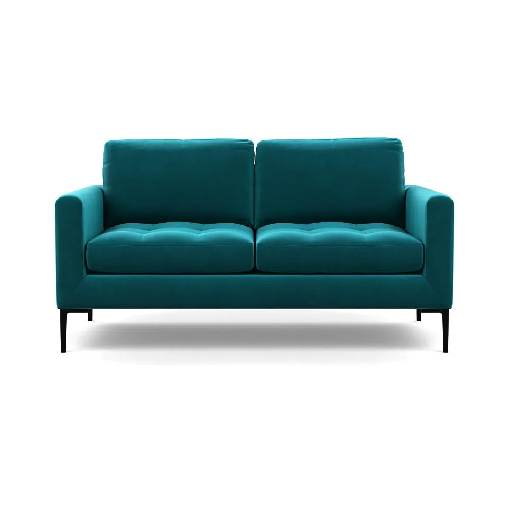 2-Seater Sofa with Black Feet - Blue, Velvet