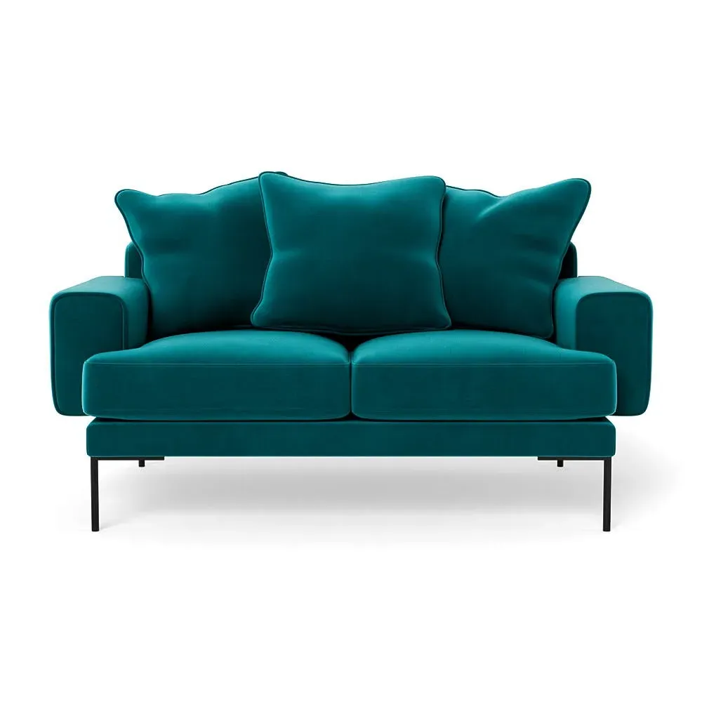 2-Seater Sofa with Black Feet - Blue, Velvet